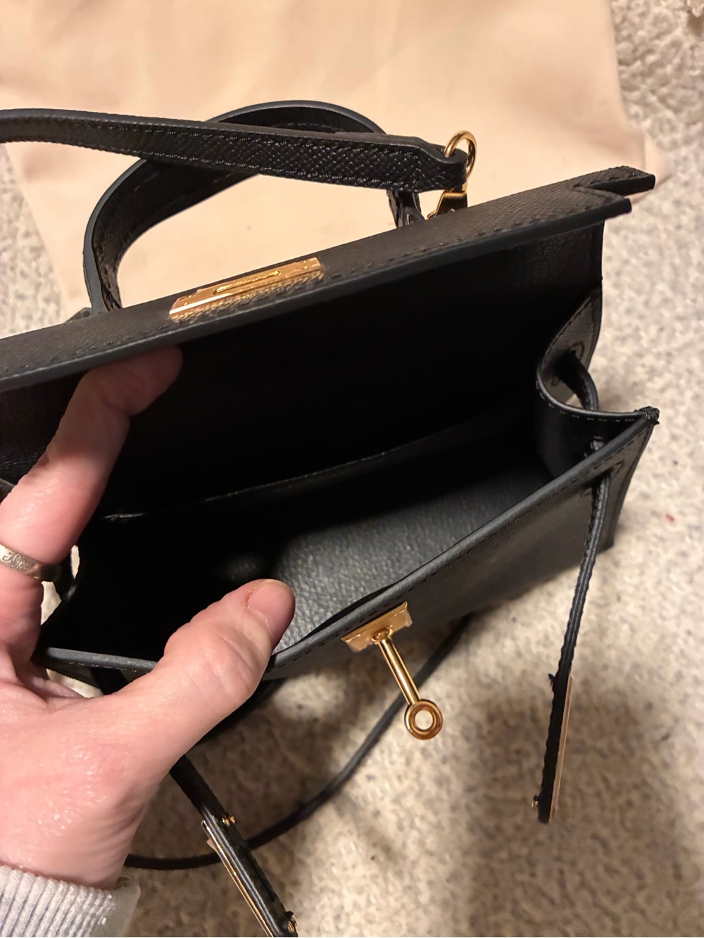 Lily & Bean Black Mini Top-Handle Crossbody Bag, black with gold hardware - Picture 16 of 16